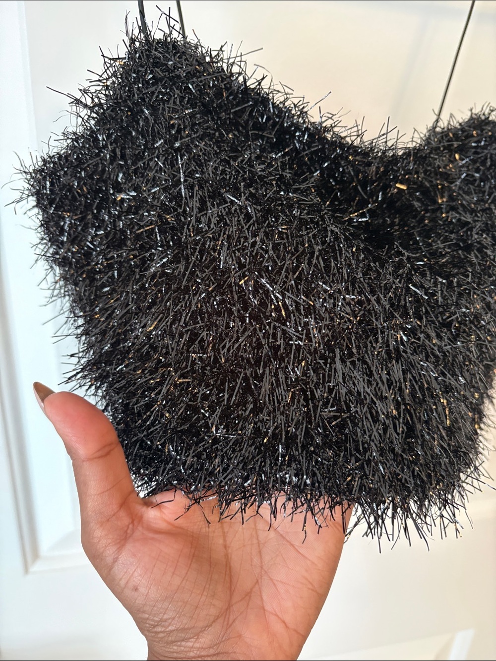 Black Glitter Eyelash Crop Tank Top- TINSLE! Holiday magic!